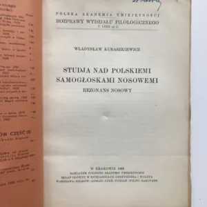 Studja nad polskiemi samogloskami nosowemi (Rezonans nosowy), Wladyslaw  Kuraszkiewicz