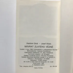 Návrat zlatého vězně (Historie čs. měnového zlata 1938-1982), Vladimír Diviš, Josef Vlček