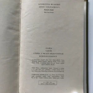 Zaira / Verše / Výběr z prací dějepisných / Korespondence, Voltaire