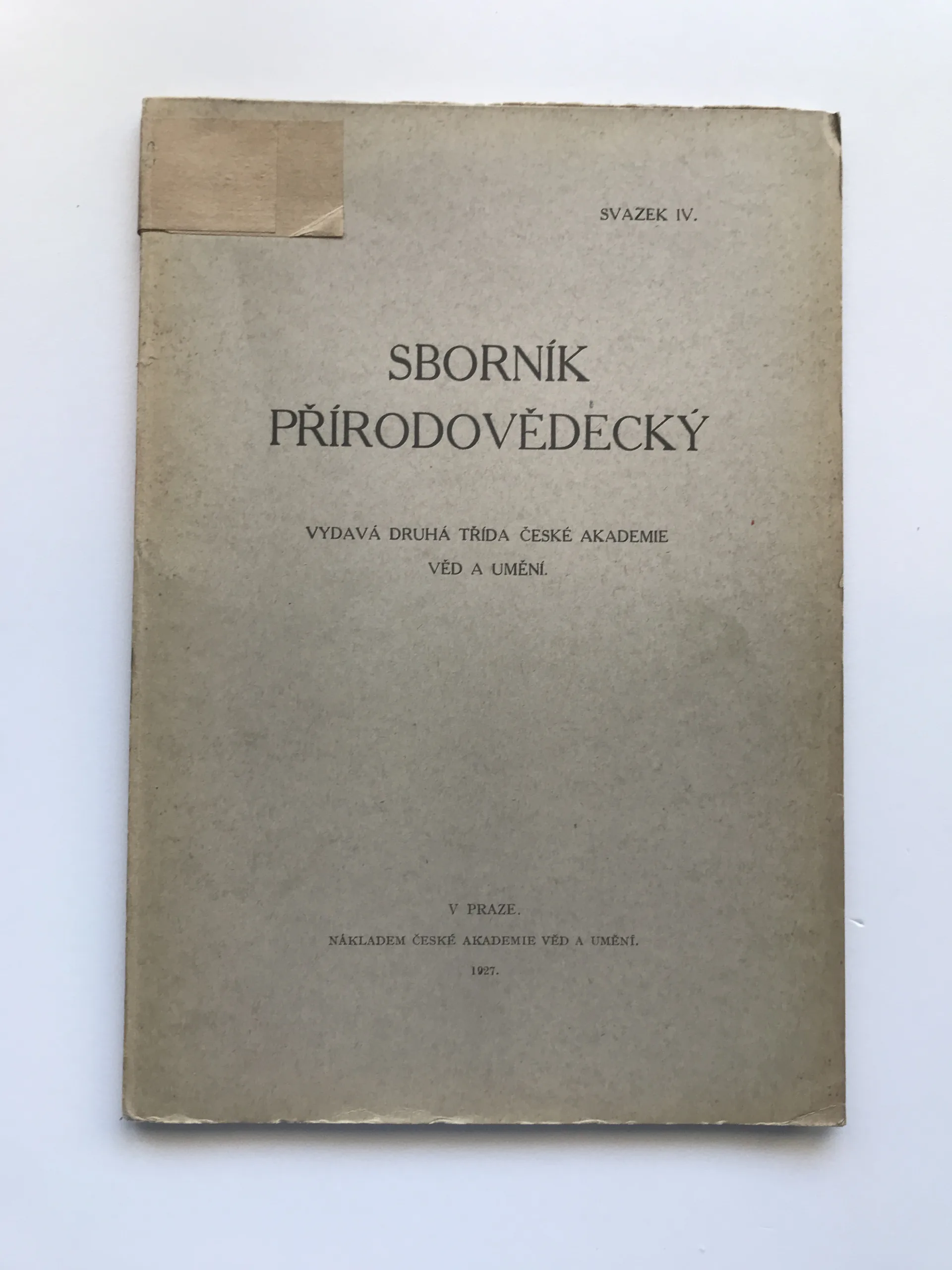 Sborník přírodovědecký, svazek IV (neúplný - viz obsah)