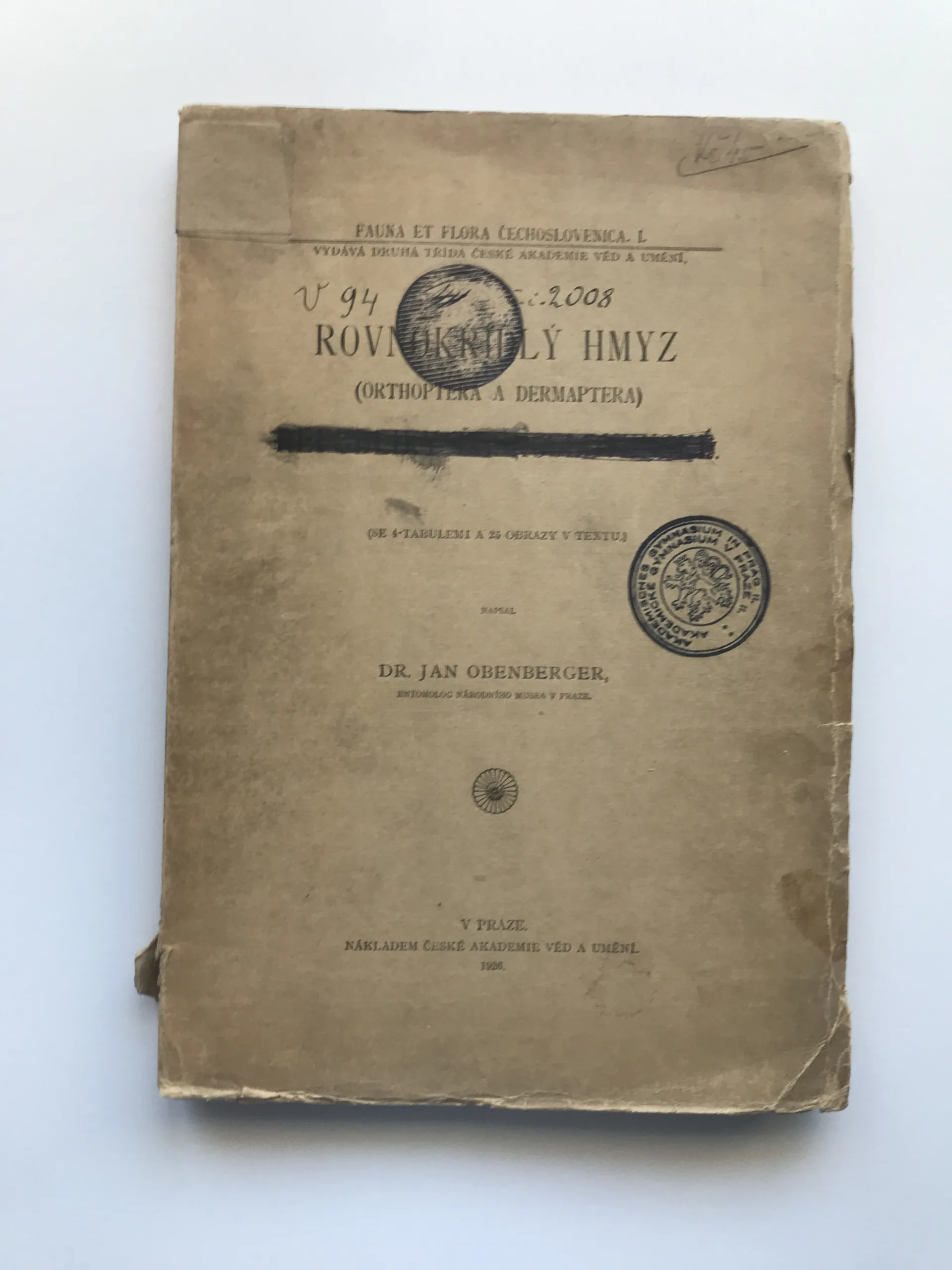 Rovnokřídlý hmyz Republiky československé, Jan Obenberger