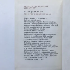 Zpěv pro rovnodennost, Saint-John Perse, Adriena Šimotová