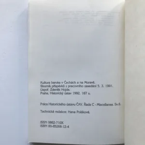 Kultura baroka v Čechách a na Moravě (Sborník příspěvků z pracovního zasedání 5. 3. 1991)
