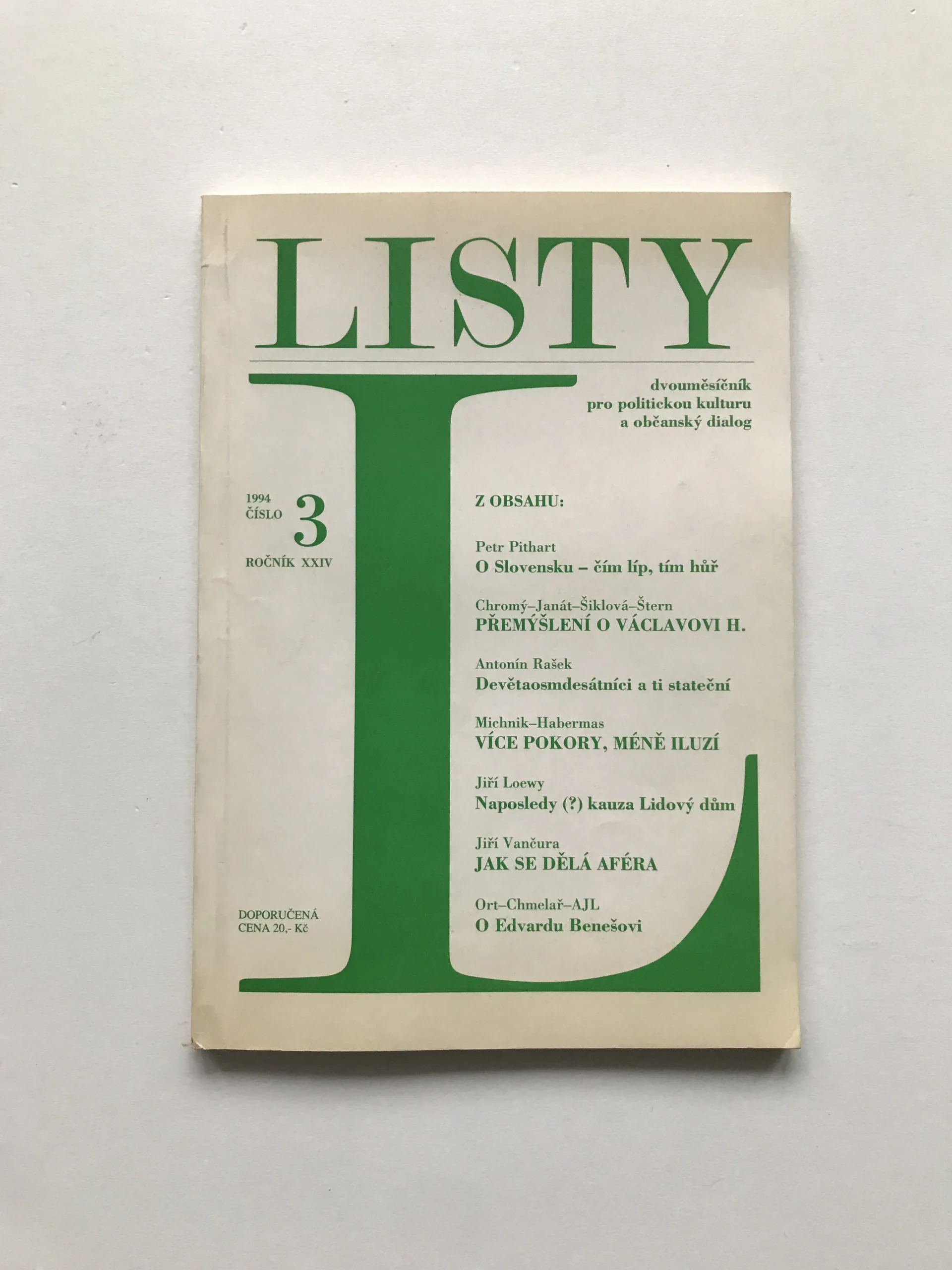 Listy 3/1994 (Dvouměsíčník pro politickou kulturu a občanský dialog)