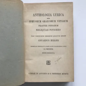 Anthologia lyrica sive lyricorum graecorum veterum praeter Pindarum reliquiae potiores, Eduard Hiller