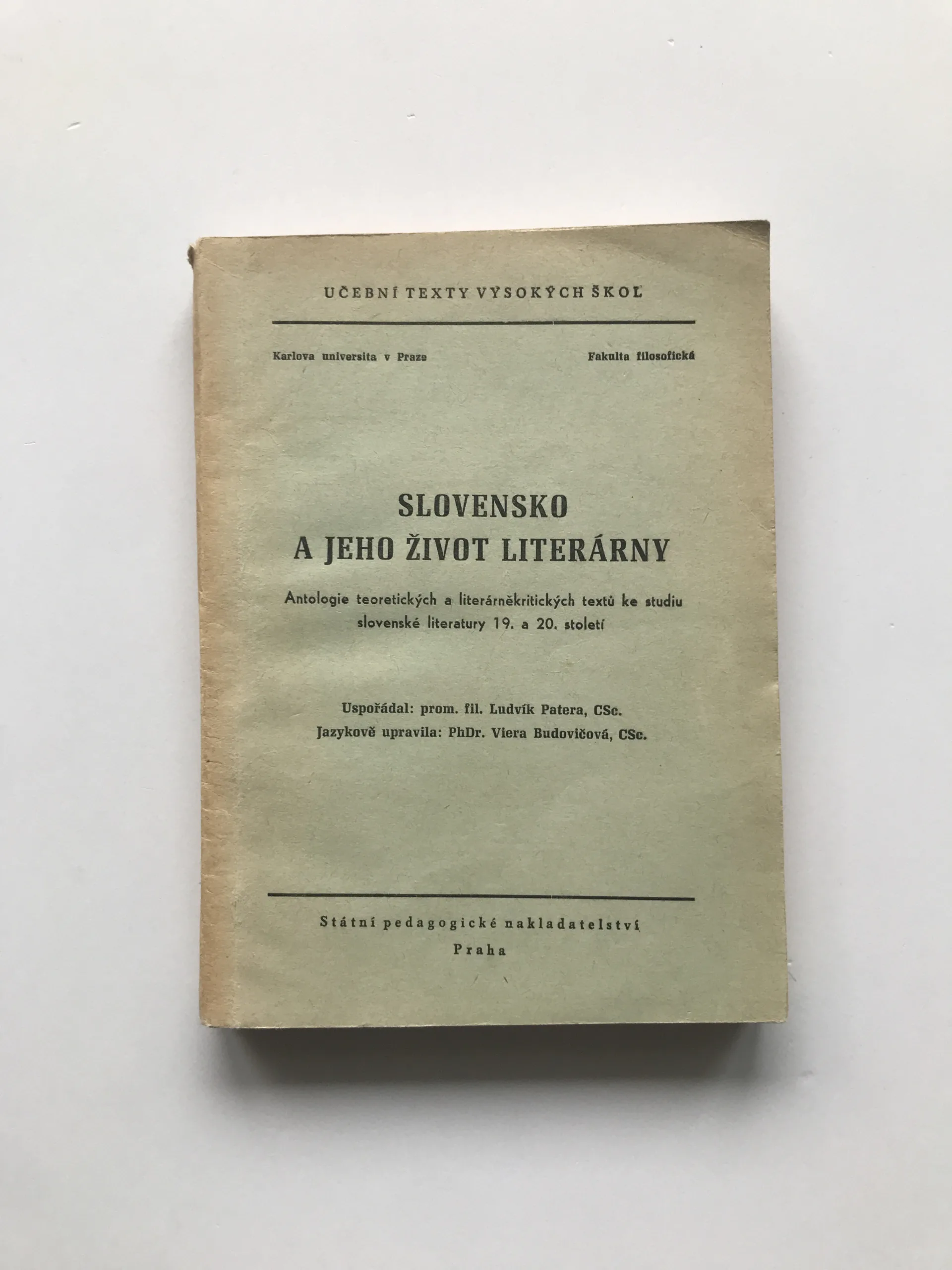 Slovensko a jeho život literárny, Ludvík Patera, Viera Budovičová