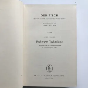 Der Fisch, Band V (Fischwaren-Technologie), Clara Baader, Peter Biegler