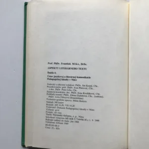 Aspekty literárneho textu, František Miko