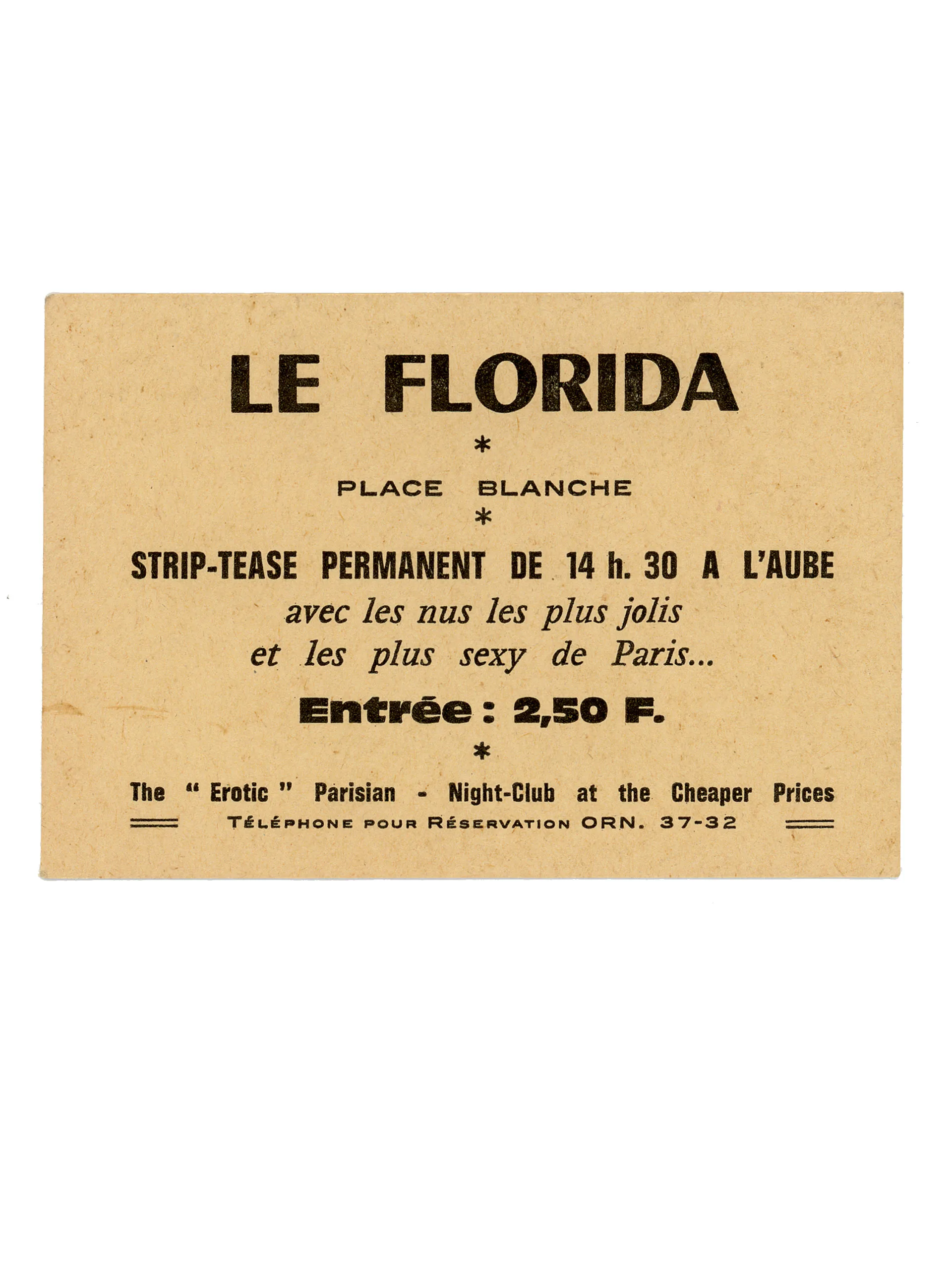 Le Florida, Paris (vstupenka do striptýzového klubu)