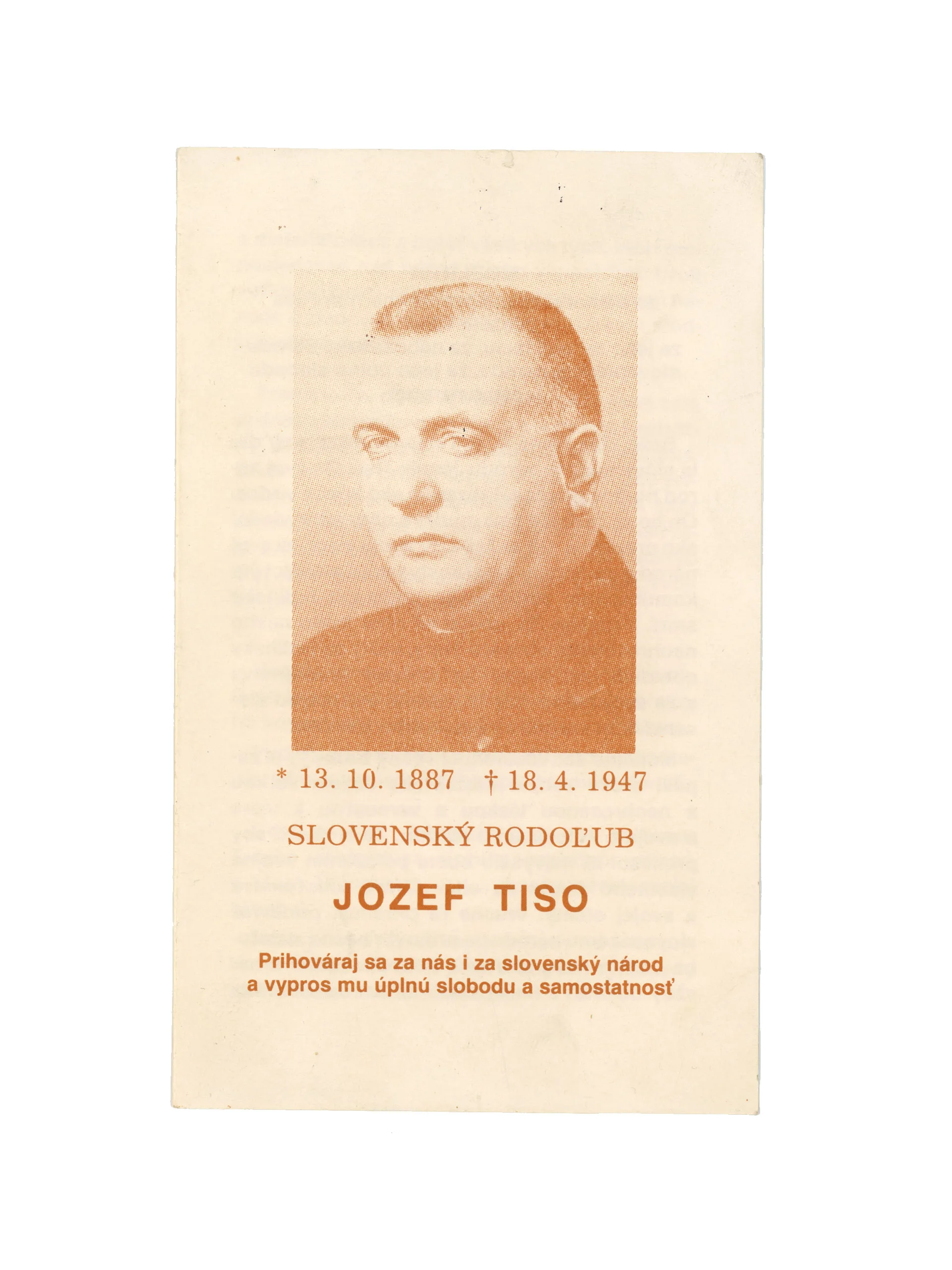 Modlitba za blahorečenie slovenského rodoľuba Jozefa Tisu