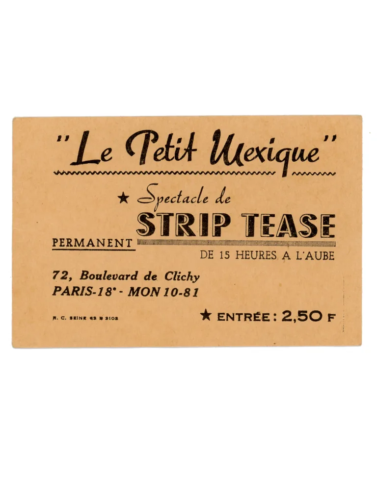 Le Petit Mexique, Paris (vstupenka do striptýzového klubu)