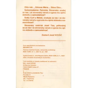 Modlitba za blahorečenie slovenského rodoľuba Jozefa Tisu