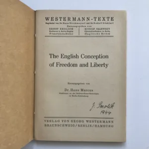 The English Conception of Freedom and Liberty, Hans Marcus